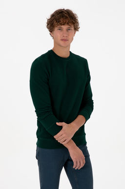 Erkek Regular Fit Bisiklet Yaka Koyu Ye_il Sweatshirt Sepette S_rpriz _ndirim