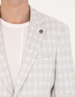 A__k Gri Pamuk Kar___ml_ Slim Fit Ekose Ceket