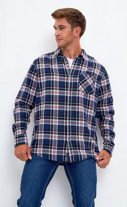 Рубашка фланель F121-0460 orange-blue