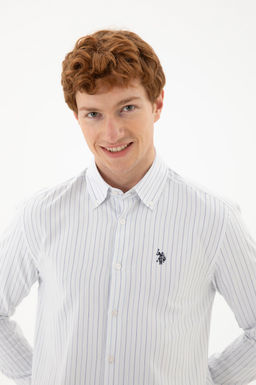 Мужская белая рубашка в синюю полоску - U.s. polo assn фото 9