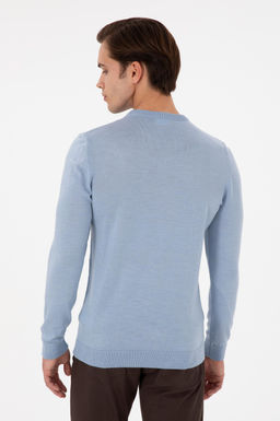 Erkek Slim Fit Bisiklet Yaka A__k Mavi Melanj Kazak - U.s. polo assn фото 5