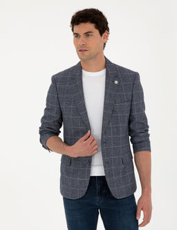 Lacivert Slim Fit Y_n Keten Kar___ml_ Ceket