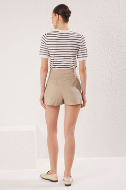 TRENDYOLMILLA Bej Keten Gorunumlu Pileli Dokuma Sort & Bermuda TWOSS25SR00062  фото 5