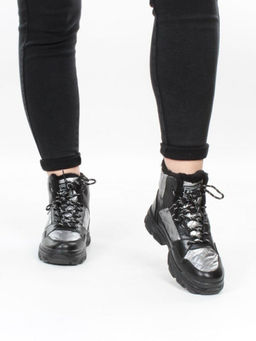 2222-3 BLACK Ботинки зимние женские (искусственные материалы)