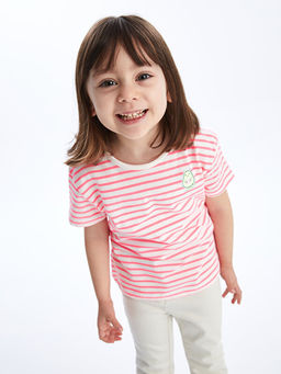 Bisiklet Yaka K?sa Kollu ?izgili K?z Bebek Ti??rt