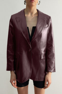 TRENDYOLMILLA Siyah Dokuma Oversize Suni Deri Blazer Ceket TWOSS23BC00049 фото 19