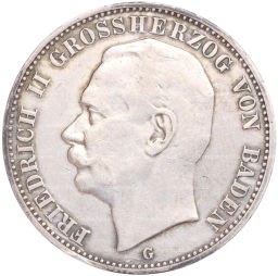 Монета 3 марки 1909 года G Германия (Баден)