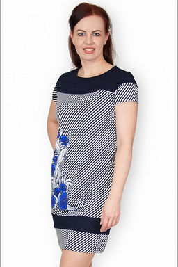 Платье Полоска - диагональ, принт, василёк (338-1) - Плиона фото 6