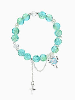 Браслет с подвесками «Сахарный. Сердце и искра», шар № 10/8, d=6 см, зеленый, голубой в серебре