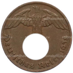 Монета 1 рейхспфенниг 1938 года G Германия