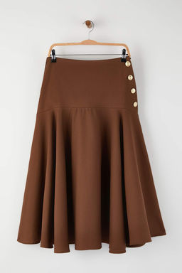 Koyu Kahverengi Dugme Detayl? Midi Boy Gabardin Pamuklu Klos Etek TWOAW26ET00033