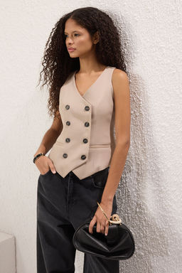 Trendyolmilla Vizon Fitted Dokuma Yelek TWOSS25YE00069