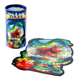 Пазлы фигурные деревянные на новый год Змея на шаре, 128 элементов - Лесная мастерская фото 2