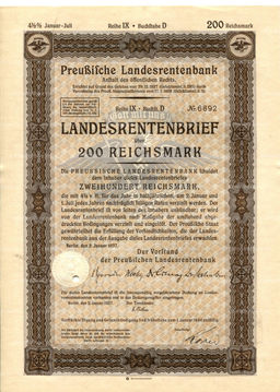 Облигация 4,5% 200 рейхсмарок 1937 года Германия