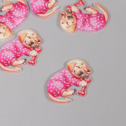 Цена за 5 шт. Декор для творчества акрил «Щеночек в пижамке сладко спит с косточкой», 2.5×3.4×0.2 см