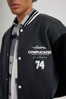 Кардиган оверсайз на мягкой подкладке с воротником-бомбером и принтом - Defacto фото 5