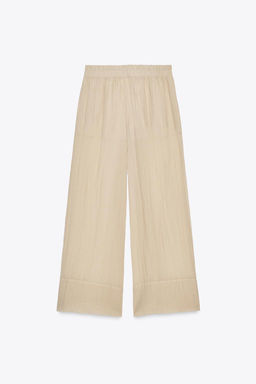 WIDE SEMI-SHEER CREASED-EFFECT TROUSERS - Zara фото 6