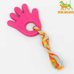 Игрушка жевательная с канатом для собак Ладошка, 10 см, розовая