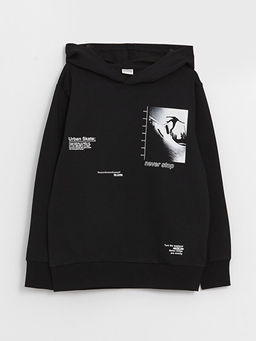 Bask?l? Uzun Kollu Erkek ?ocuk Hoodie