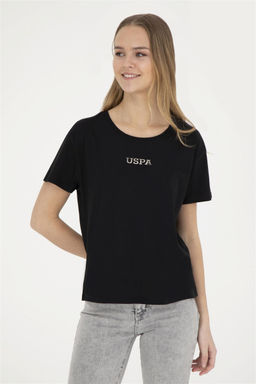 Женская черная футболка с круглым вырезом