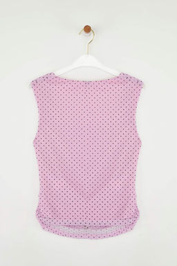 Trendyolmilla Kahverengi Astarl? Leopar Bask?l? Tul Vucuda Oturan Crop Fiyonk Detayl? Orme Bluz TWOSS25BZ00033  фото 6