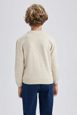 Трикотажный свитер обычного кроя с круглым вырезом для мальчика - Defacto фото 6