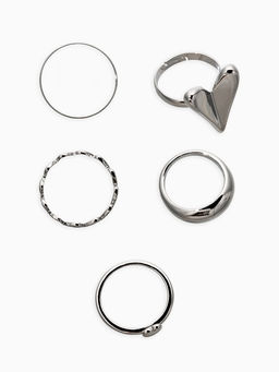 Набор колец 5 шт "Новый стиль" сердечки, размер МИКС, цвет серебро