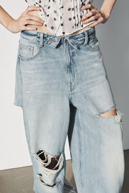 TRF FOLDED WAIST MID-WAIST JEANS - Zara фото 4