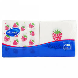 Салфетки бумажные 24х24см Лилия, 1 слойные, 200 штук в упаковке, Микс 15: Малина + Малинки (Россия) - Домашняя мода фото 2