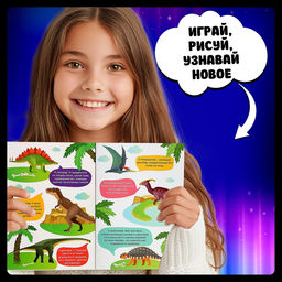 Активити-книжка с рисунками светом «Динозавры», ручка с фонариком и невидимыми чернилами