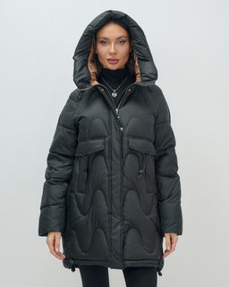 Куртка зимняя женская с капюшоном модная черного цвета 7653Ch