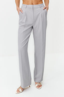 Limited Edition Gri Straight/Duz Kesim Pilili Dokuma Pantolon TWOAW23PL00401