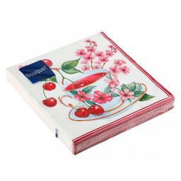 Салфетки бумажные "Bouquet" 33х33см, 3-х слойные, 20 штук в упаковке, 100% целлюлоза, "Вишневый чай" (Россия)