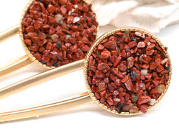 Зажим для волос Круг с яшмой красной 7*3*2см