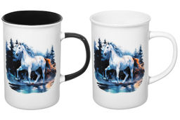 Набор 2 кружек 360 мл 11,5*7,5*11,5 см Лошадь в осеннем лесу, фарфор - Elan gallery фото 11