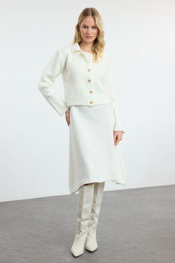 Ekru Midi Triko Ceket Gorunumlu H?rka-Elbise Tak?m TWOAW25EL00082 - Trendyolmilla фото 2