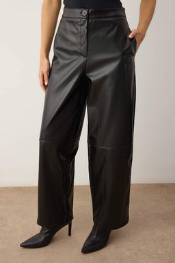Siyah Suni Deri Barrel Kal?p Pantolon TWOAW26PL00070 - Trendyolmilla фото 3