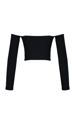 Siyah Fitted/Vucuda Oturan Super Crop Carmen Yaka Fitilli Esnek Orme Bluz TWOAW23BZ00482 - Trendyolmilla фото 8