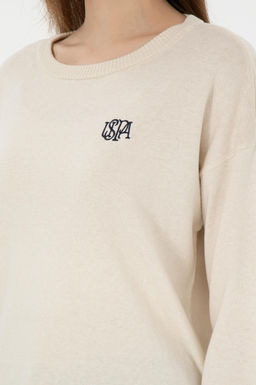 Женский кремовый меланжевый свитер с круглым вырезом Неожиданная скидка в корзине - U.s. polo assn фото 7