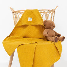 Полотенце уголок муслиновое Крошка Я, 75х75 см, цвет горчичный, 100% хлопок, 3-сл, 180 гр/м2  фото 5