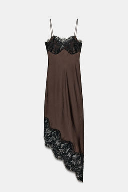 ZW COLLECTION ASYMMETRIC SATIN LACE DRESS - Zara фото 8
