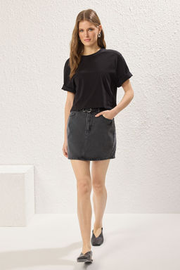 TRENDYOLMILLA Mavi More Sustainable Beli Lastikli Mini Denim Etek TWOSS25ET00134  фото 3