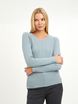 пуловер женский голубой с объемным узором - Glenfield фото 5