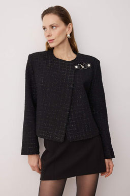 Siyah Aksesuar Kapamal? Dokuma Simli Tuvit Ceket TWOAW26CE00069