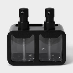 Двойной дозатор для мыла и моющего средства, с губкой в комплекте, по 300 мл, чёрный