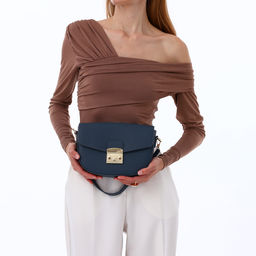 Сумка женская мессенджер TEXTURA на клапане, 23×6×15 см, синяя