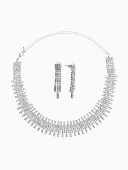 Набор 2 пред-а: серьги, колье со стразами "Лёд" клавиши, d=13,5см, цвет белый в серебре