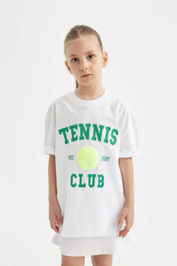 Футболка оверсайз с принтом и короткими рукавами для девочек - Defacto фото 5