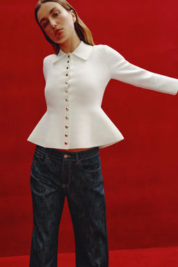PLAIN PEPLUM CARDIGAN