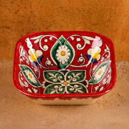 Салатник Риштанская Керамика «Цветы», 350 мл, 14×5 см, красная, микс